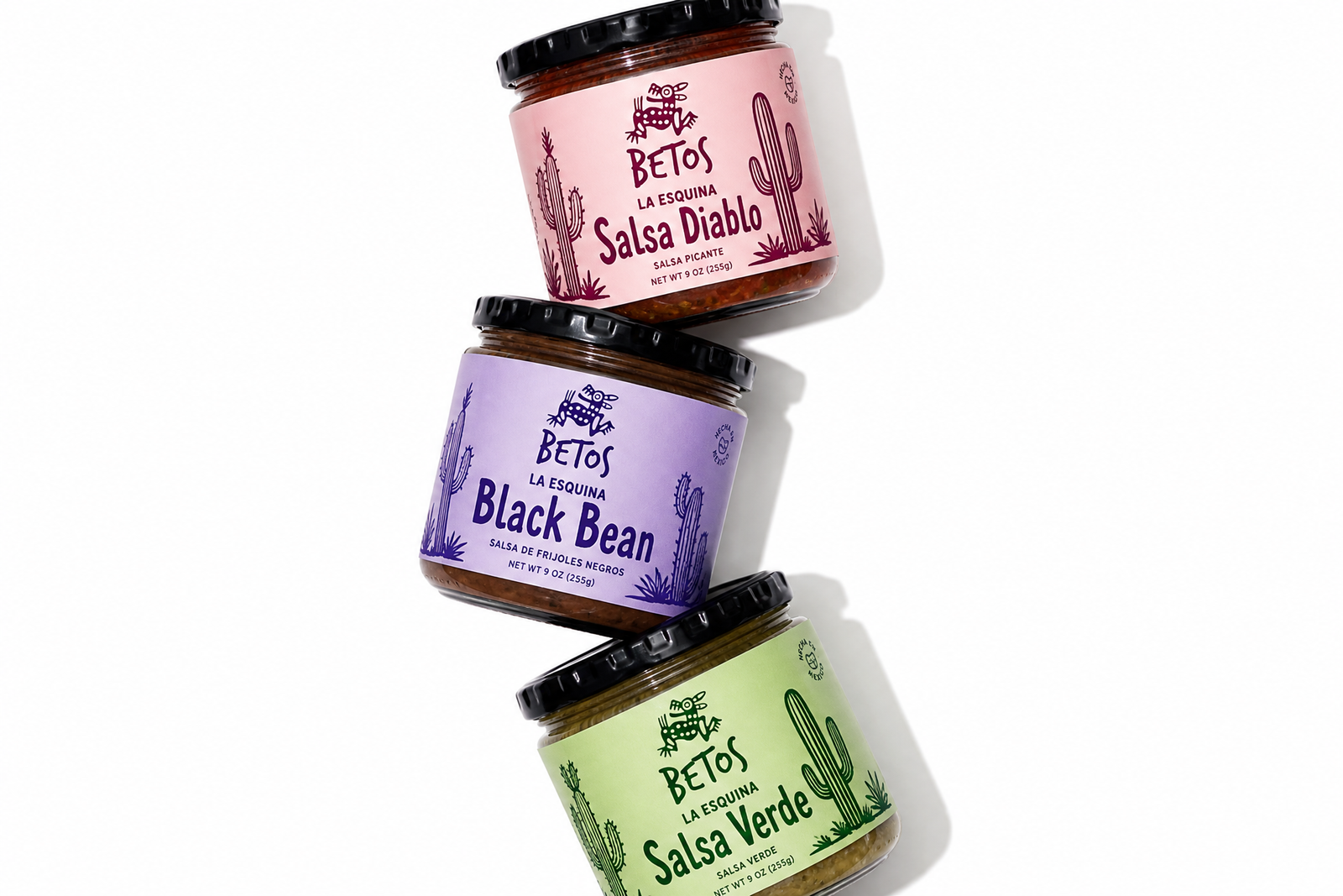 Betos Salsa Diablo, Black Bean and Salsa Verde jars